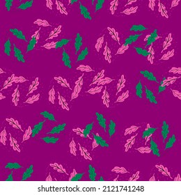 Oak leaf seamless pattern. Plant background. Repeated texture in doodle style for fabric, wrapping paper, wallpaper, tissue. Vector illustration.