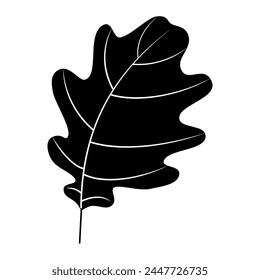 Oak leaf silhouette isolated cutout black and white monochrome vector clipart illustration. Autumn tree leaves design element. Summer nature pictogram, logo or icon. Tree foliage simple cartoon doodle