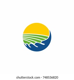 Oak Leaf with Summer Sun and Farm Logo Vector
