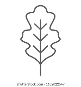 Oak leaf thin line icon, nature and botany, foliage sign, vector graphics, a linear pattern on a white background, eps 10.