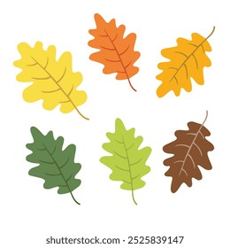 Oak leaf vector. Autumn oak leaf clipart. Autumn element. Flat vector in cartoon style isolated on white background