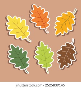 Oak leaf vector. Autumn oak leaf sticker. Autumn element. Flat vector in cartoon style isolated on white background.