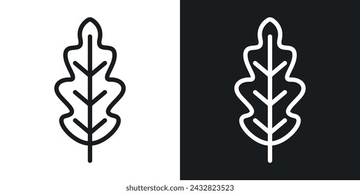 Oak Leaf with Veins Icon Designed in a Line Style on White background.