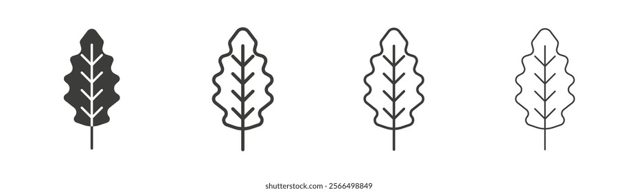 Oak leaf with veins icon flat and linear vector illustration on white background.