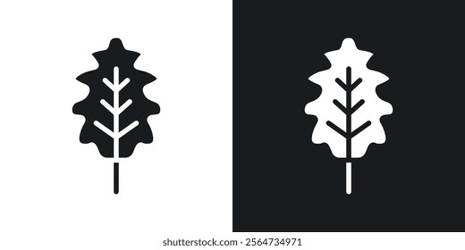 Oak leaf with veins icons in flat syle