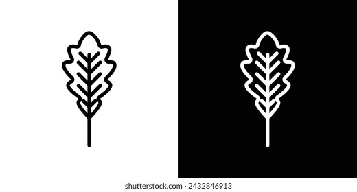 Oak Leaf with Veins Line Icon on White Background for web.