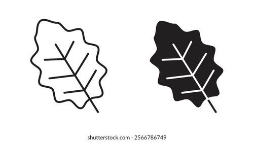 Oak leaf with veins vector line icon illustration