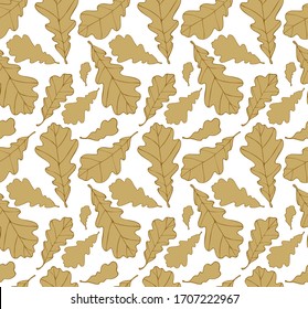 Oak leafs texture outline drawing - autumn seamless pattern