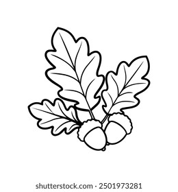 oak leave and acorn line art vector illustration