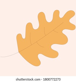 Oak leave vector illustration isolated on peach background. Oak leaf icon for autumn collection, sets, postcard, templates, wrapping paper. Autumn leave colorful icon, flat design for application