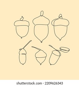 oak leaves and acorn line art vector