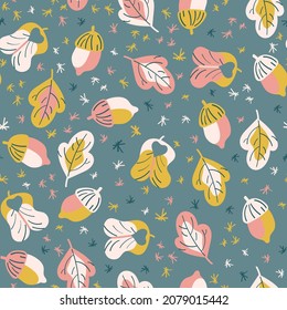 Oak leaves and acorn seamless pattern