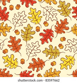 Oak leaves and acorn seamless pattern.  CMYK with global colors file.