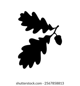 Oak leaves with acorn silhouette icon vector illustration design on white background.