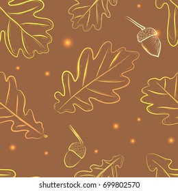 Oak leaves and acorns, beautiful seamless pattern. Autumn concept