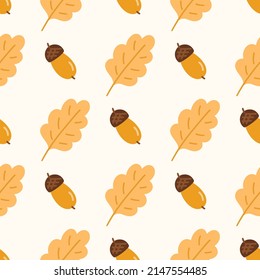 Oak Leaves and acorns cute seamless pattern. Vector illustration for fabric design, gift paper, baby clothes, textiles, cards.