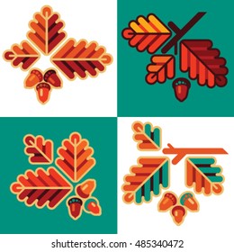 Oak leaves and acorns. Design elements set in flat style