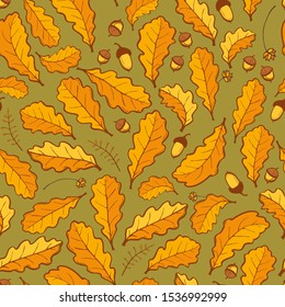 Oak leaves and acorns. Fall background. Autumn seamless pattern