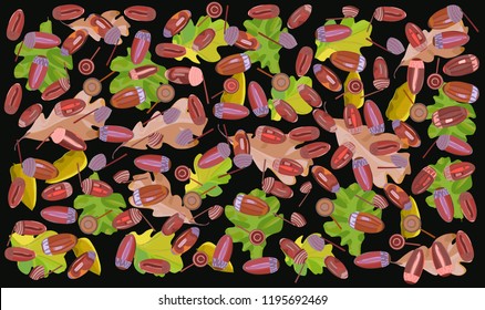 Oak leaves and acorns. Natural pattern. Park areas and forests. Restoration of nature