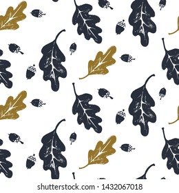 Oak leaves and acorns pattern in black and white