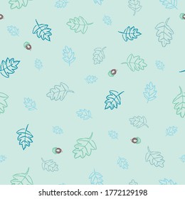 Oak leaves and acorns seamless vector pattern in pastel colors, Nature themed surface print design for fabrics, stationery, scrapbook, autumn wedding invitations, gift wrap, and packaging.