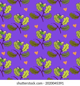 Oak leaves and acorns seamless vector pattern