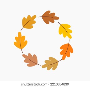Oak leaves autumn decorative wreath icon. Vector illustration.