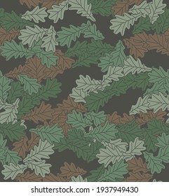 Oak leaves camouflage. Seamless pattern. Woodland color scheme. Ideal for hunting and military purposes.