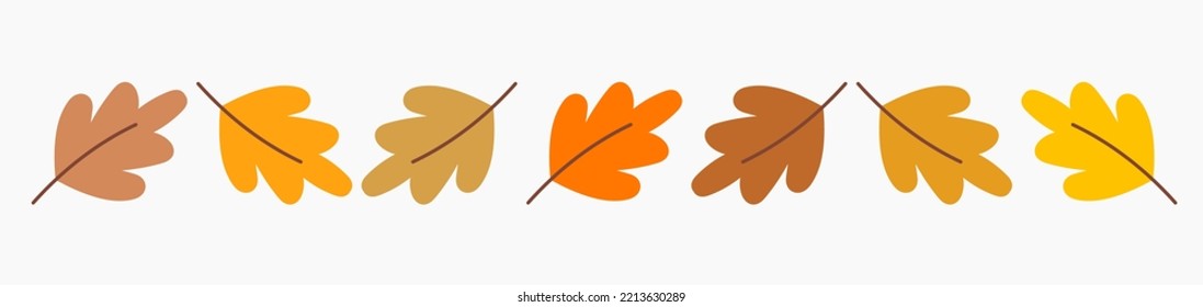 Oak leaves colorful simple autumn border. Vector illustration design element.