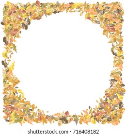 Oak leaves confetti frame on white background. Vector illustration for print, textile, paper