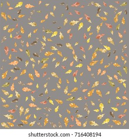 Oak leaves confetti on grey background. Vector illustration for print, textile, paper
