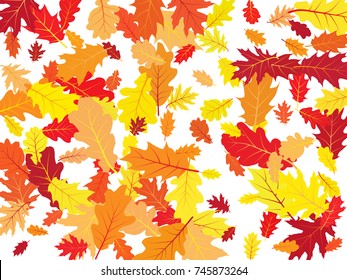 Oak leaves confetti vector background. Autumn leaves cover - seasonal background for september, october, november graphic design. Vertical banner autumn cover.