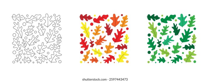 Oak Leaves Different Colors Square Background Frame. Nature and plants graphic design element vector