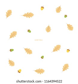 oak leaves and fruits. beige yellow green colors. autumn leaf fall.