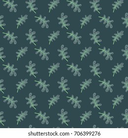 Oak leaves green seamless vector pattern. Textile fabric surface pattern design texture.
