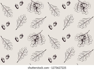 Oak leaves hand drawn seamless pattern