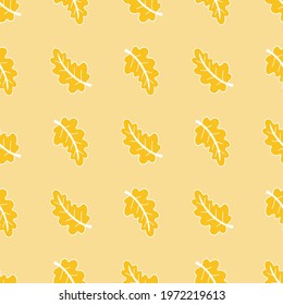 Oak leaves are orange on a light background. Pattern for textile, fabric, background, packaging paper.