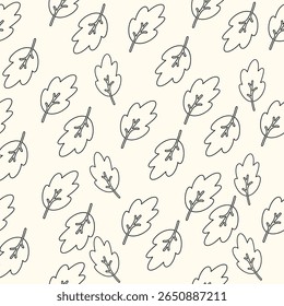 Oak leaves outline seamless pattern. Forest foliage coloring paper for fabric