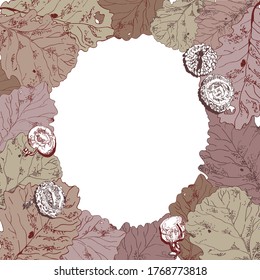 Oak leaves oval frame hand drawn illustration