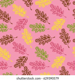 oak leaves pattern on a pink background