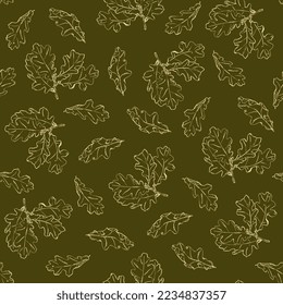 oak leaves seamless pattern. Autumn natural background. Oak leaves ink, ink hand drawing