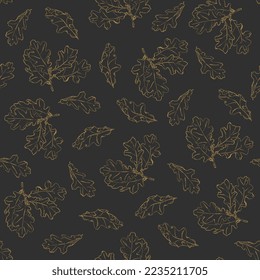 oak leaves seamless pattern. Autumn natural background. Oak leaves ink, ink hand drawing