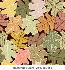 Oak Leaves Seamless Pattern. Autumn Leaves Background. Floral Wallpaper with Oak Leaves. Botanical Design for Prints, Surface, Home Decoration, Fabric. Vector Illustration. Not AI