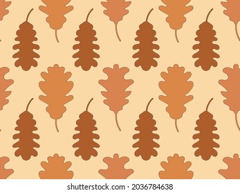 Oak leaves seamless pattern. Falling autumn leaves. Design for wrapping paper, print,  fabric and printing. Vector illustration