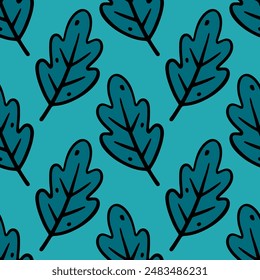 Oak leaves seamless pattern. Vector Scandinavian texture in doodle style. Fall pattern with Autumn leaves. Hand drawn autumn Leaf of willow. Vector illustration in Doodle style.
