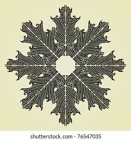 Oak Leaves Star Black Original Woodcut