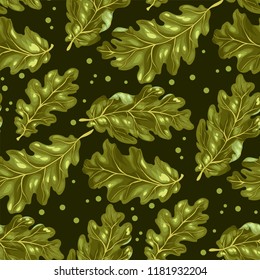 Oak leaves in vector seamless pattern in realistic graphic illustration