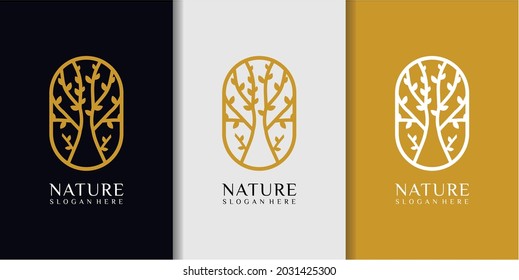 oak logo design inspiration. line tree logo design template. nature logo design