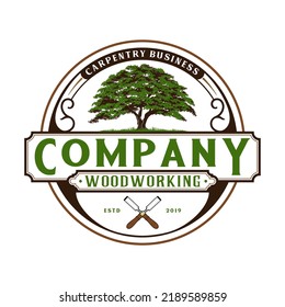 Oak logo design with roots. the concept of a large tree in a circle for real estate, construction, housing, furniture and others