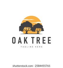 oak logo design simple illustration of oak tree and oak leaf simple with black silhouette concept plant template symbol